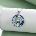 wholesale 925 Sterling Silver Blue Crystal Panda Bamboo Pendant Necklace for Women-0-2