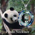 wholesale 925 Sterling Silver Blue Crystal Panda Bamboo Pendant Necklace for Women-0-4