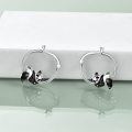 wholesale 925 Sterling Silver Panda Hoop Earrings with Black Crystal Accents for Women-0-2