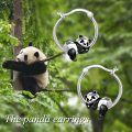 wholesale 925 Sterling Silver Panda Hoop Earrings with Black Crystal Accents for Women-0-5