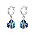 wholesale 925 Sterling Silver Blue Heart-Shaped Dolphins & Crystals Hoop Earrings for Women Gifts-0-0