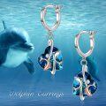wholesale 925 Sterling Silver Blue Heart-Shaped Dolphins & Crystals Hoop Earrings for Women Gifts-0-4