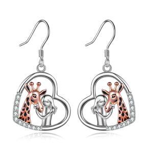 Sterling Silver Heart Giraffe Earrings-0