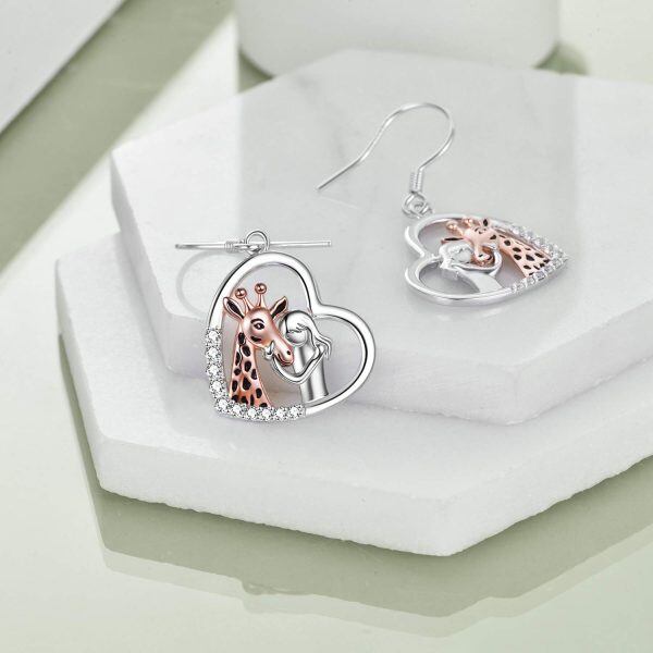 Sterling Silver Heart Giraffe Earrings-2