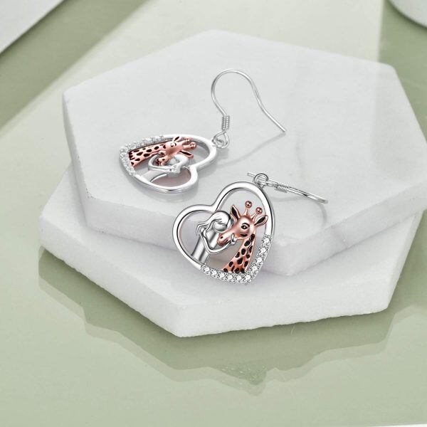 Sterling Silver Heart Giraffe Earrings-3