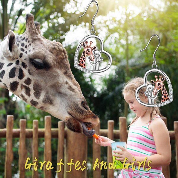 Sterling Silver Heart Giraffe Earrings-5