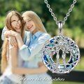 wholesale 925 Sterling Silver Blue Crystal Tree of Life Pendant Necklace for Sisters Gift Jewelry-0-4
