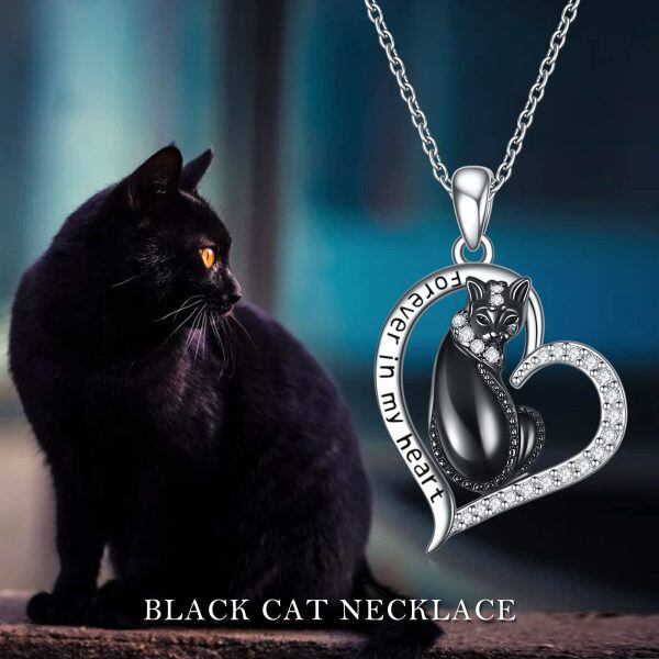 Sterling Silver Cat Heart Necklace-4