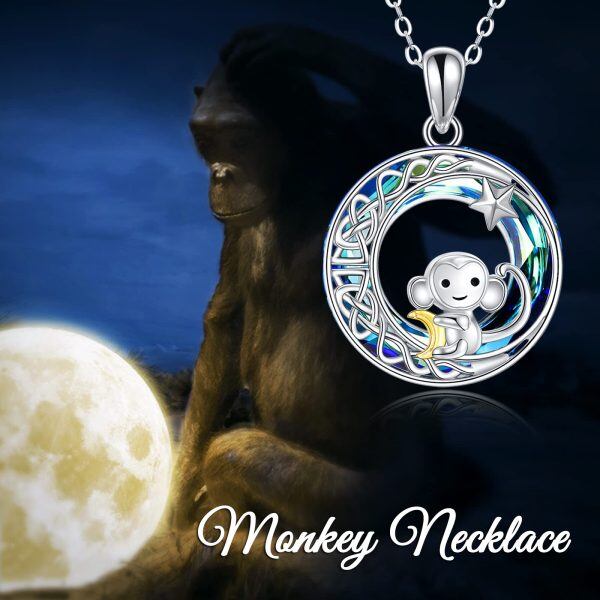 Sterling Silver Monkey Moon Necklace-5