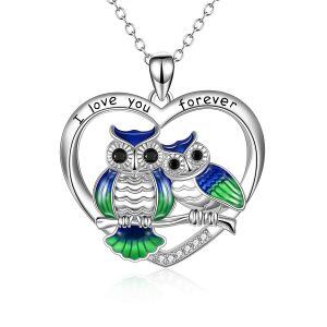 Sterling Silver Owl Heart Necklace-0