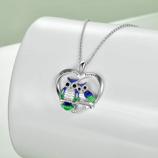 Sterling Silver Owl Heart Necklace-1