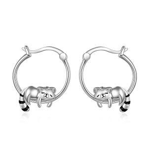 Sterling Silver Raccoon Earrings-0