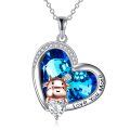 wholesale 925 Sterling Silver Blue Crystal Love You More Heart Pendant with Cute Cow Charm Necklace Mothers Day Gifts for Her-0-0
