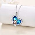 wholesale 925 Sterling Silver Blue Crystal Love You More Heart Pendant with Cute Cow Charm Necklace Mothers Day Gifts for Her-0-2