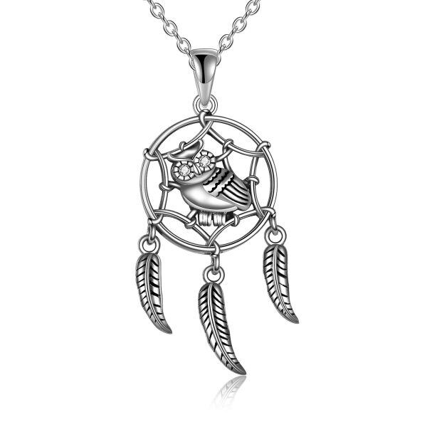 Sterling Silver Owl DreamCatcher Necklace-0