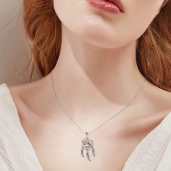 Sterling Silver Owl DreamCatcher Necklace-1