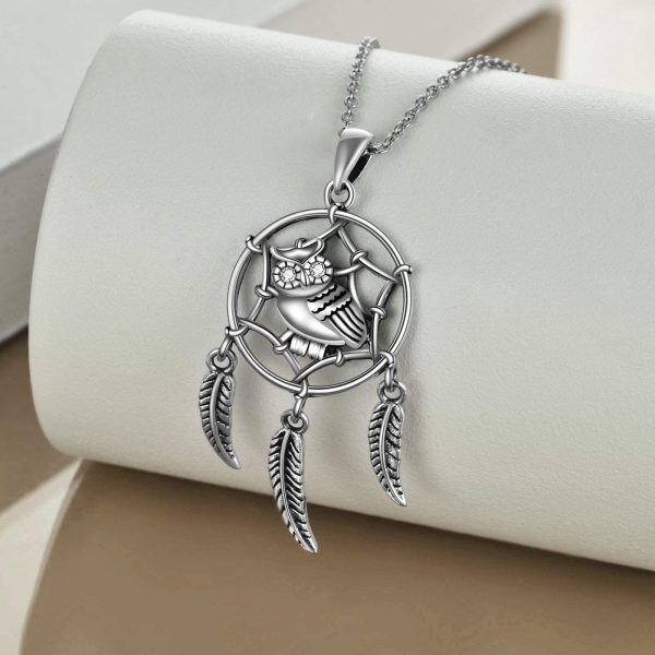 Sterling Silver Owl DreamCatcher Necklace-2