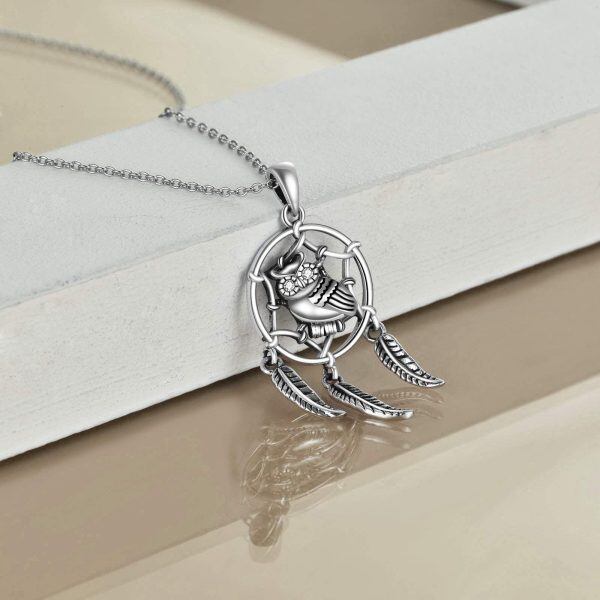 Sterling Silver Owl DreamCatcher Necklace-3