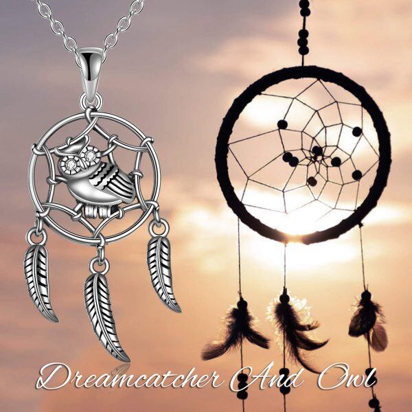 Sterling Silver Owl DreamCatcher Necklace-5