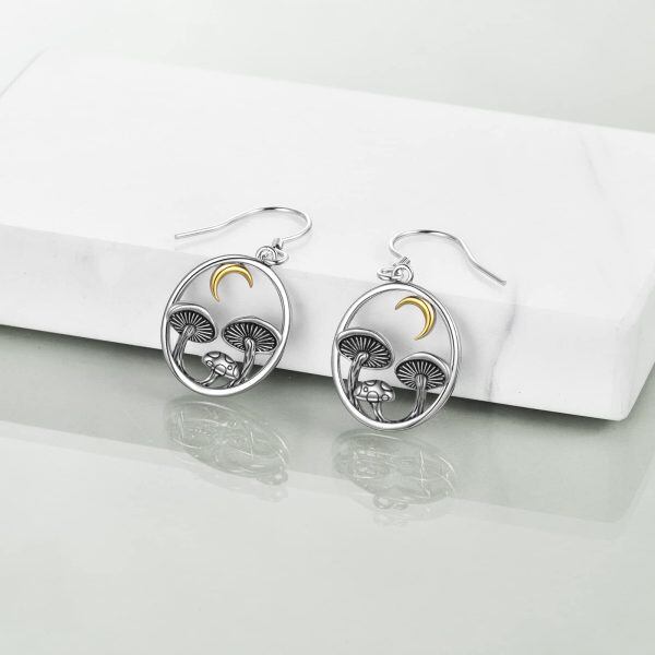 Sterling Silver Mushroom Moon Earrings-2