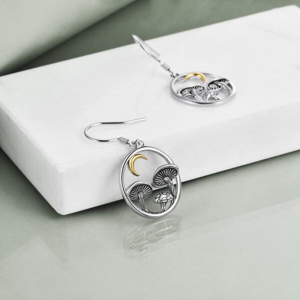 Sterling Silver Mushroom Moon Earrings-3