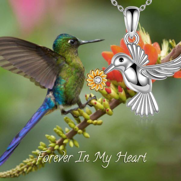 Sterling Silver Flower Hummingbird Necklace-5