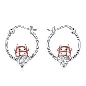 Sterling Silver Cow Earrings-0