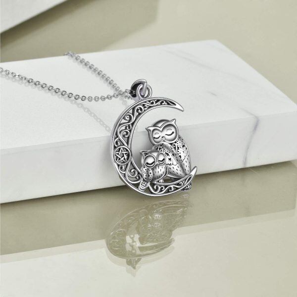 Sterling Silver Moon Owl Necklace-2