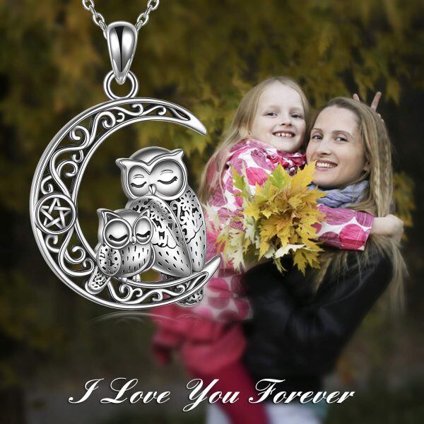 Sterling Silver Moon Owl Necklace-4