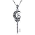 wholesale 925 Sterling Silver Crescent Moon Key with Cat and Rose Flower Pendant Necklace for Women Girls-0-0