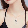 wholesale 925 Sterling Silver Crescent Moon Key with Cat and Rose Flower Pendant Necklace for Women Girls-0-1