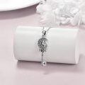 wholesale 925 Sterling Silver Crescent Moon Key with Cat and Rose Flower Pendant Necklace for Women Girls-0-2