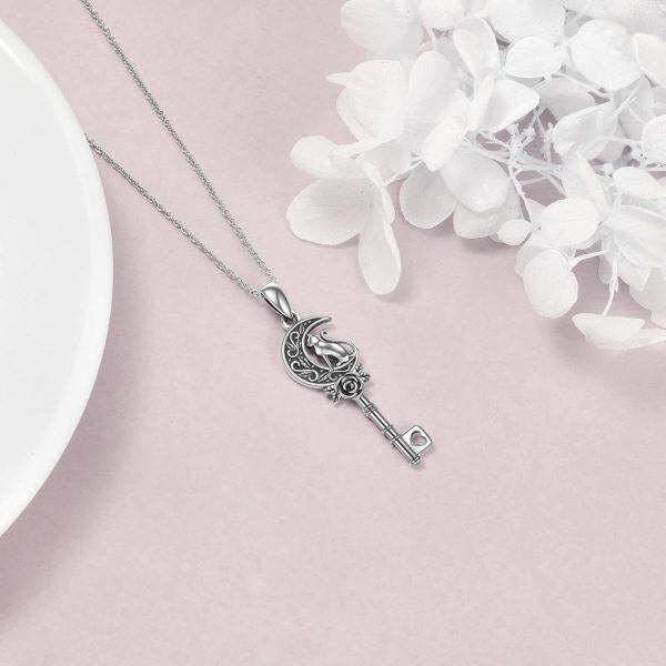 Sterling Silver Key Cat Necklace-3