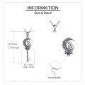 wholesale 925 Sterling Silver Crescent Moon Key with Cat and Rose Flower Pendant Necklace for Women Girls-0-4