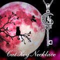 wholesale 925 Sterling Silver Crescent Moon Key with Cat and Rose Flower Pendant Necklace for Women Girls-0-5