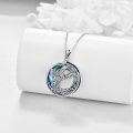 wholesale 925 Sterling Silver Blue Crystal Phoenix Dragon Round Pendant Necklace Jewelry-0-2