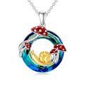 wholesale 925 Sterling Silver Mushroom Snail Pendant Necklace w/ Blue Crystal & Red Stones for Women-0-0