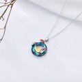 wholesale 925 Sterling Silver Mushroom Snail Pendant Necklace w/ Blue Crystal & Red Stones for Women-0-2