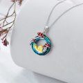 wholesale 925 Sterling Silver Mushroom Snail Pendant Necklace w/ Blue Crystal & Red Stones for Women-0-3