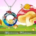 wholesale 925 Sterling Silver Mushroom Snail Pendant Necklace w/ Blue Crystal & Red Stones for Women-0-4