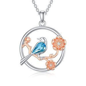 Sterling Silver Bird Flower Necklace-0