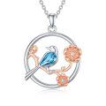 wholesale 925 Sterling Silver Blue Crystal Bird & Flower Charm Necklace Gift for Women Sisters Moms Friends-0-0