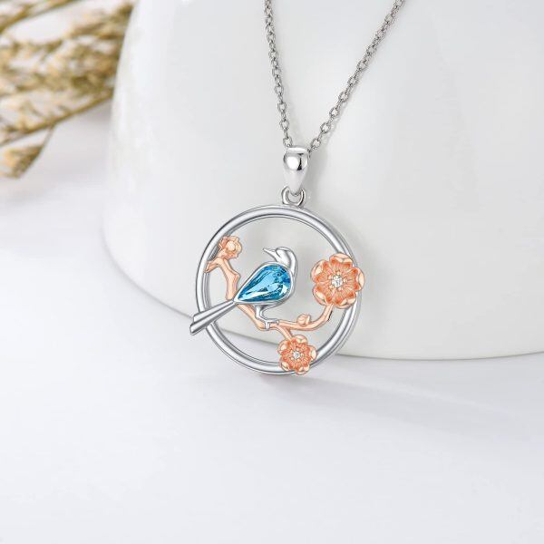 Sterling Silver Bird Flower Necklace-1