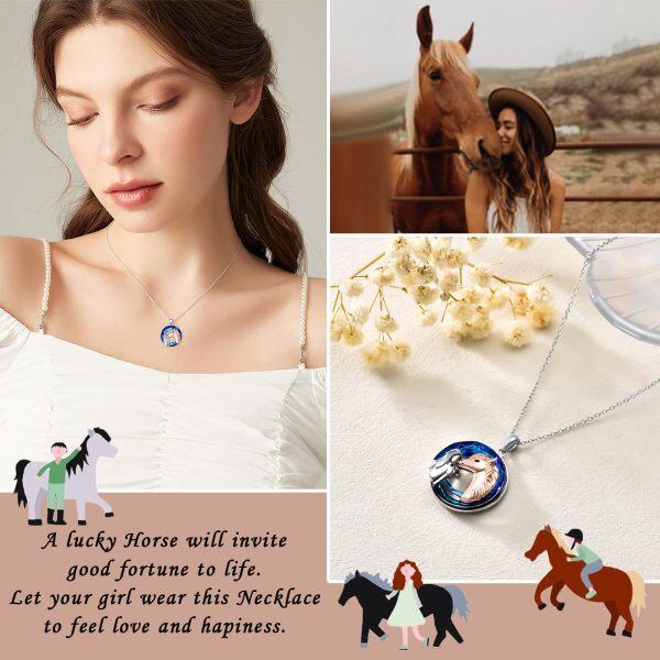 Sterling Silver Horse And Girl Pendant Necklace-4