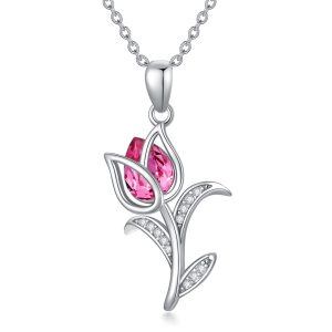 Sterling Silver Rose Necklace-0