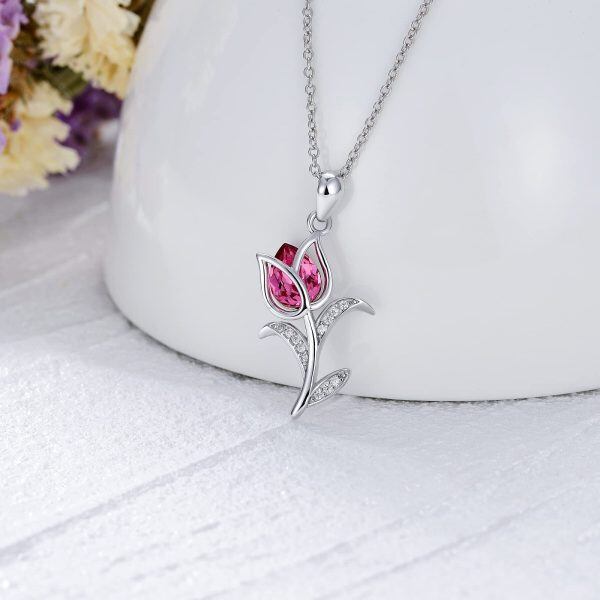 Sterling Silver Rose Necklace-3