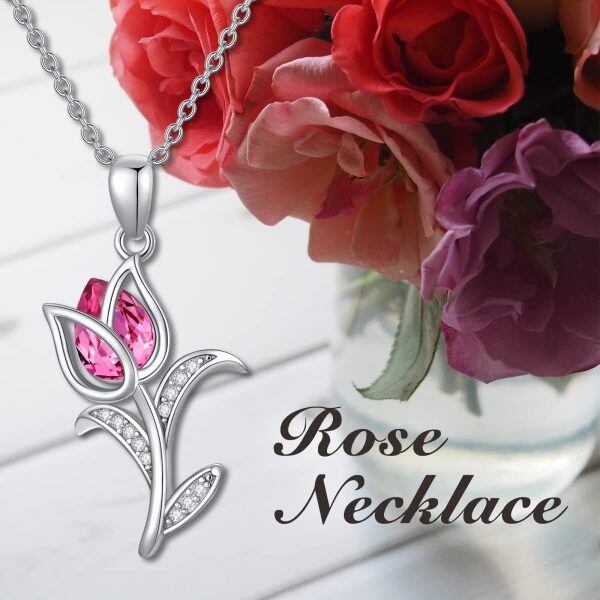 Sterling Silver Rose Necklace-4