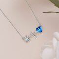 wholesale 925 Sterling Silver Blue Crystal Dog Paw & Heartbeat Pendant Necklace Gift for Women and Girls-0-1