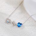 wholesale 925 Sterling Silver Blue Crystal Dog Paw & Heartbeat Pendant Necklace Gift for Women and Girls-0-2