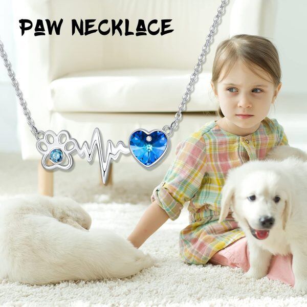 Sterling Silver Paw Print Heart Necklace-4